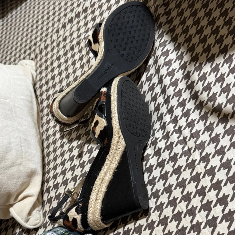 ANTONIO MELANI Black and Tan Espadrille Wedges - Picture 3 of 6